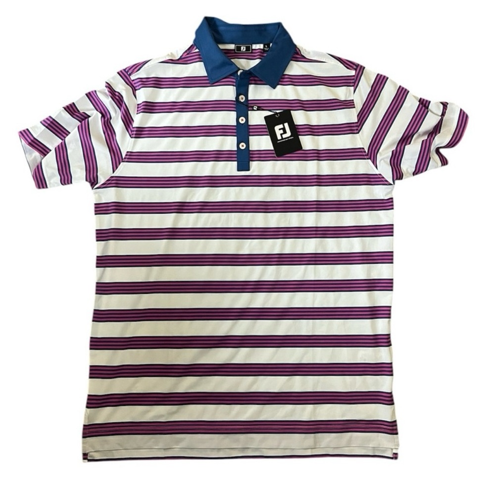 Men's Purple and White Striped Polo Shirt